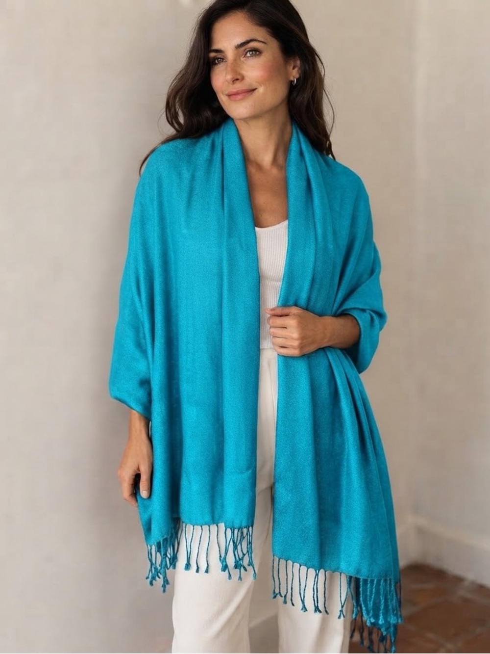 Bijoux Terner Turquoise Pashmina Lightweight Fringe Scarf Wrap 32” x 78” NWT